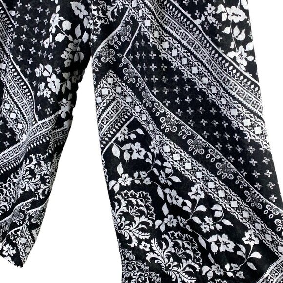 Laundry Shelli Segal Size Medium Pants Black White Floral Pleated Wide Leg Crop - Picture 3 of 7